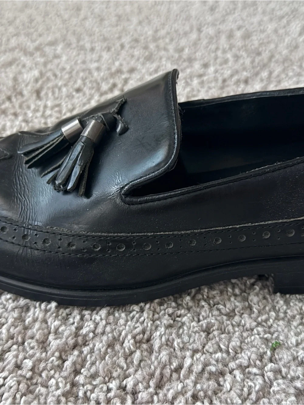 ASOS Black Leather Tassel Loafers with Brogue Detailing